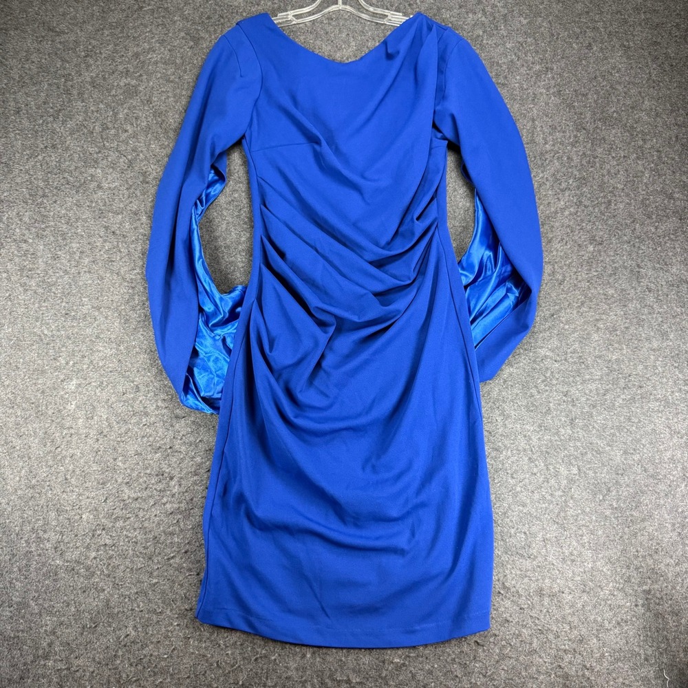 Midnight Velvet Royal Blue Long Bishop Sleeve Ruched Bodycon Dress